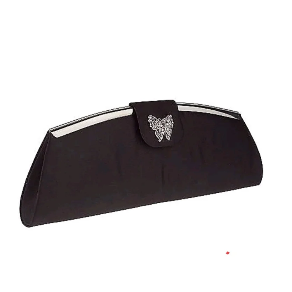 TOVA Beverly Hills Elegant Black Statin Clutch with Butterfly Accent 11